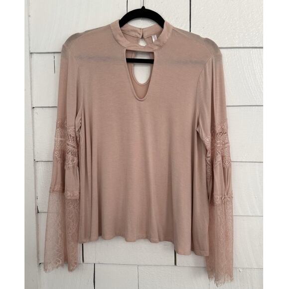 Xhilaration Womens Small Lace Sleeve Blush Pink Indie Romantic Fairy Grunge Top - Picture 1 of 7